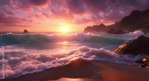 A breathtaking time-lapse of a vibrant sunset sky with colorful clouds painting the horizon in warm and cool tones