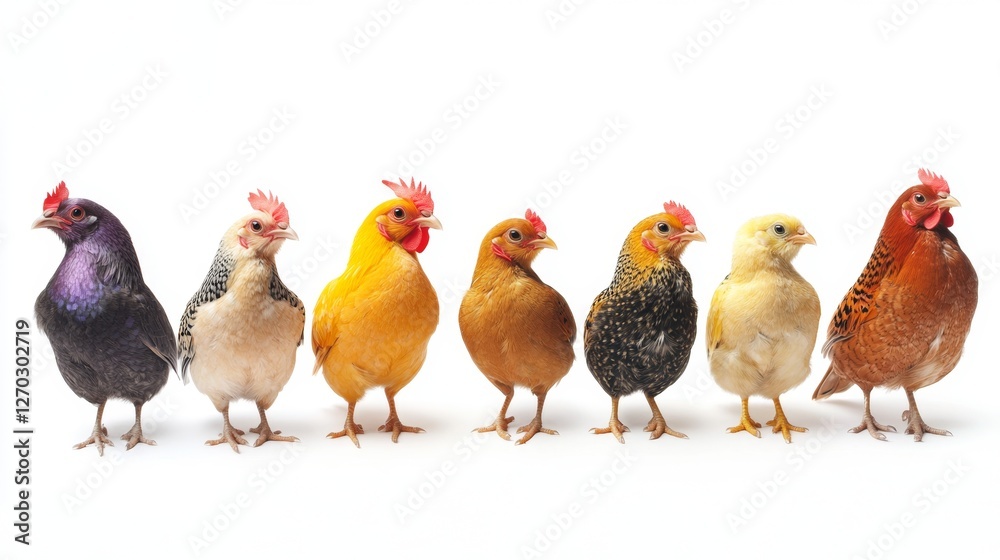 Naklejka premium Colorful Canaries Isolated on White Background in a Lineup