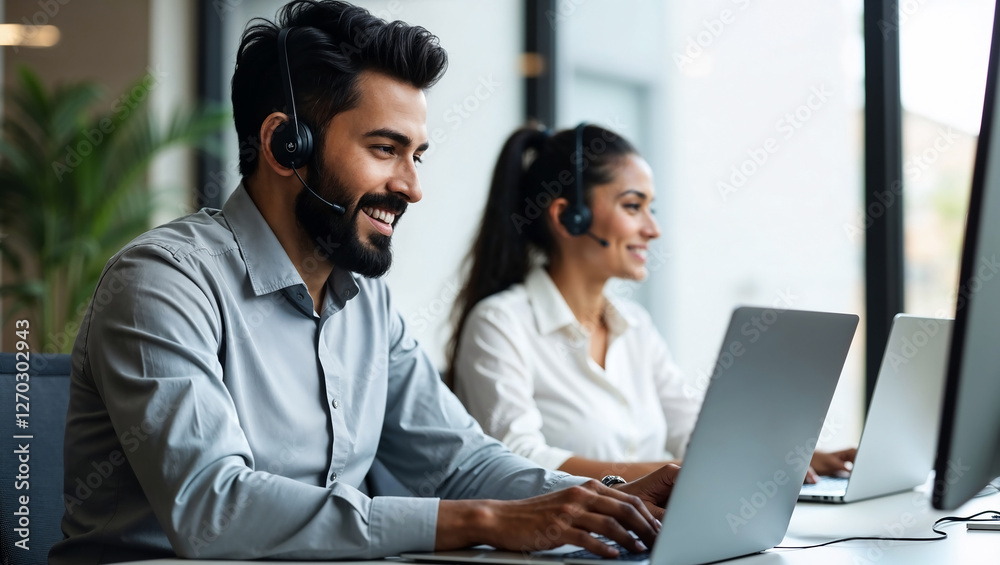 Indian Support Representative Using Laptop for Customer Service and Tech Assistance Indian Support Representative Using Laptop for Customer Service and Tech Assistance