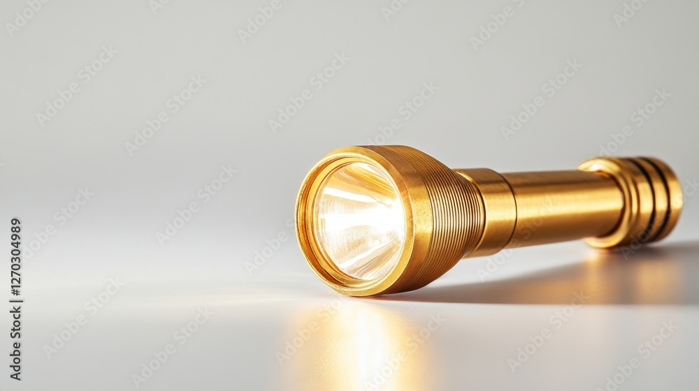 Gold Flashlight Isolated on White Background for Creative Display Gold Flashlight Isolated on White Background for Creative Display
