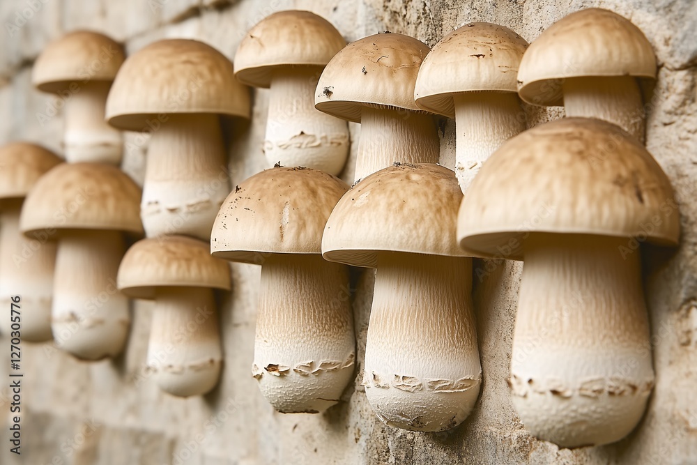 The mushrooms are arranged at different angles The mushrooms are arranged at different angles