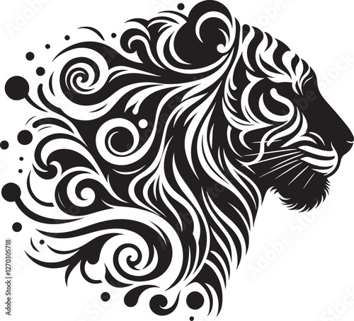 Wallpaper Mural Ornate tiger head profile in black and white. Torontodigital.ca