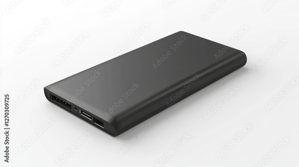 Isolated Black Power Bank on White Background for Mobile Devices Isolated Black Power Bank on White Background for Mobile Devices