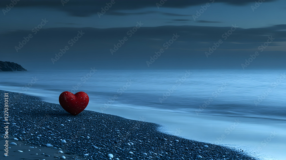 Fototapeta premium Heart Shape on Serene Beach at Dusk with Calm Ocean Waves