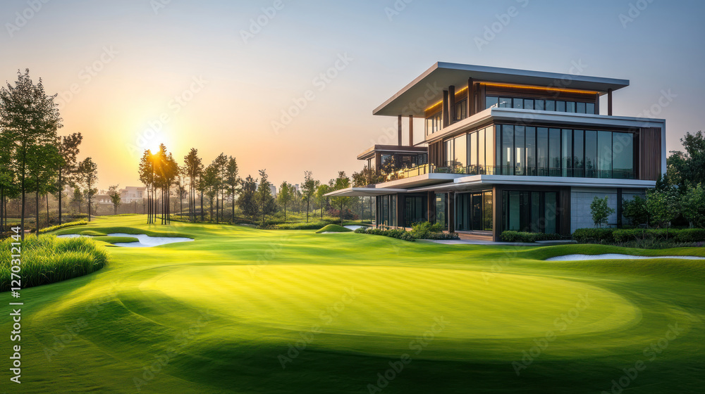 Scarpa modern villa architecture design by green grass field and blue sky background Scarpa modern villa architecture design by green grass field and blue sky background