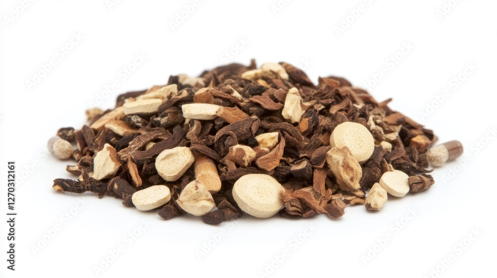Traditional Chinese Medicine Herbal Ingredients Isolated on White Background Traditional Chinese Medicine Herbal Ingredients Isolated on White Background
