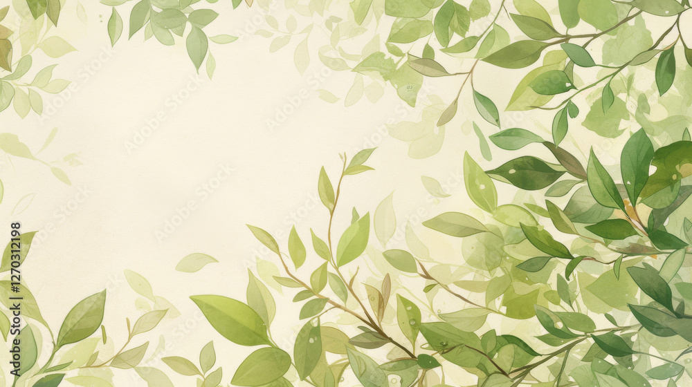 Naklejka premium Green leaves watercolor hand-painted decorative elements