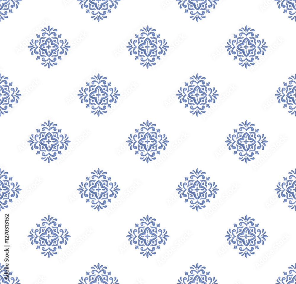 Watercolor Medallion repeat vector file, Traditional print, Moroccan tile pattern