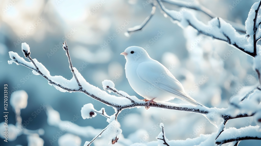 Snow-Covered Tree Branch with White Bird in Winter Landscape16:9 - Image #4 @Celeste Snow-Covered Tree Branch with White Bird in Winter Landscape16:9 - Image #4 @Celeste