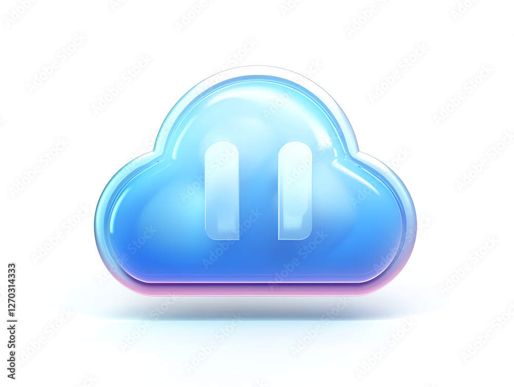 Cloud Icon: A clean, glossy cloud icon with a pause symbol, evoking concepts of data storage, internet services, and multimedia control. Cloud Icon: A clean, glossy cloud icon with a pause symbol, evoking concepts of data storage, internet services, and multimedia control.