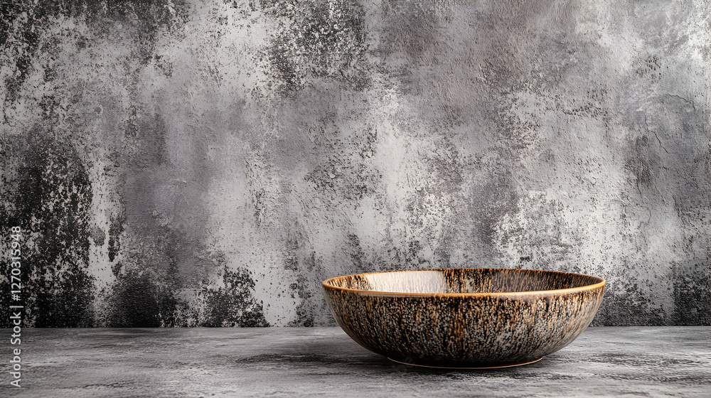 Rustic ceramic bowl on textured background with neutral tones Rustic ceramic bowl on textured background with neutral tones