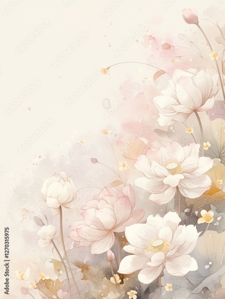 Fototapeta premium Lotus watercolor hand-painted decorative elements