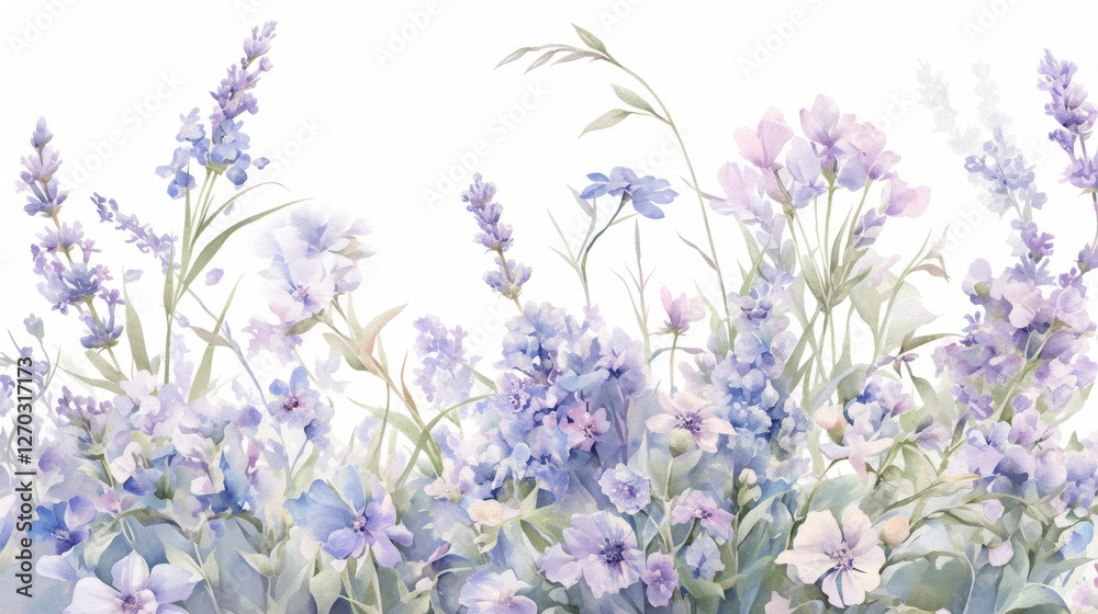 Naklejka premium Lavender watercolor hand-painted decorative elements