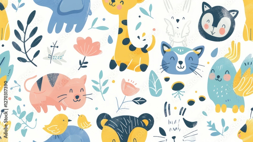 Whimsical Animal Patterns for Children's Decor and Fabric Design Whimsical Animal Patterns for Children's Decor and Fabric Design