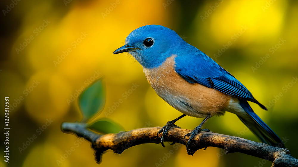 Obraz premium Vibrant Small Blue Bird Perched on Branch in Natural Habitat