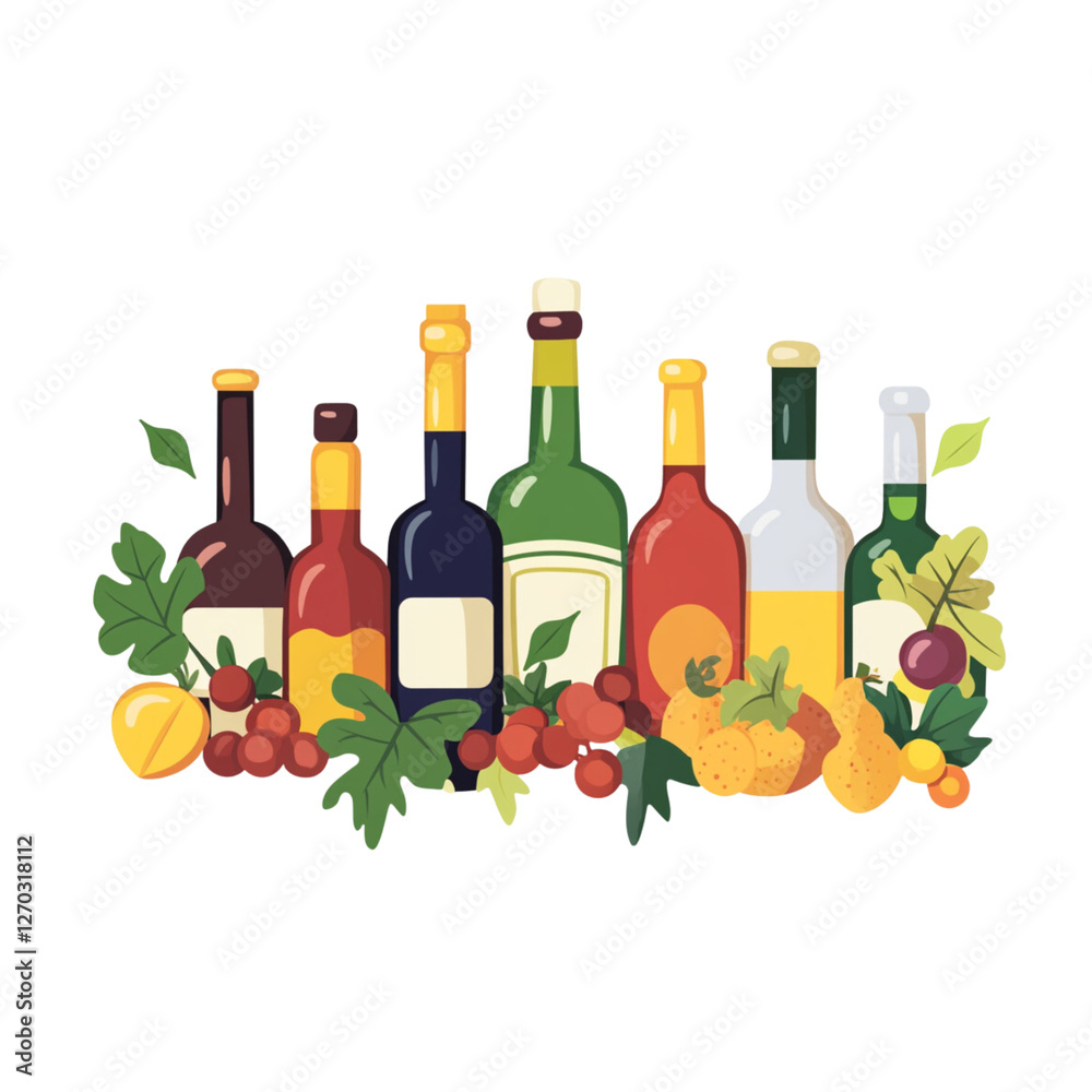 Obraz premium Colorful bottles and fresh fruits create vibrant display of natures bounty