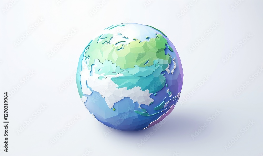 A 3D geometric representation of Earth showcasing continents and oceans. A 3D geometric representation of Earth showcasing continents and oceans.