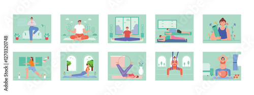 Yoga set illustrations. Flat vector illustrations concept.