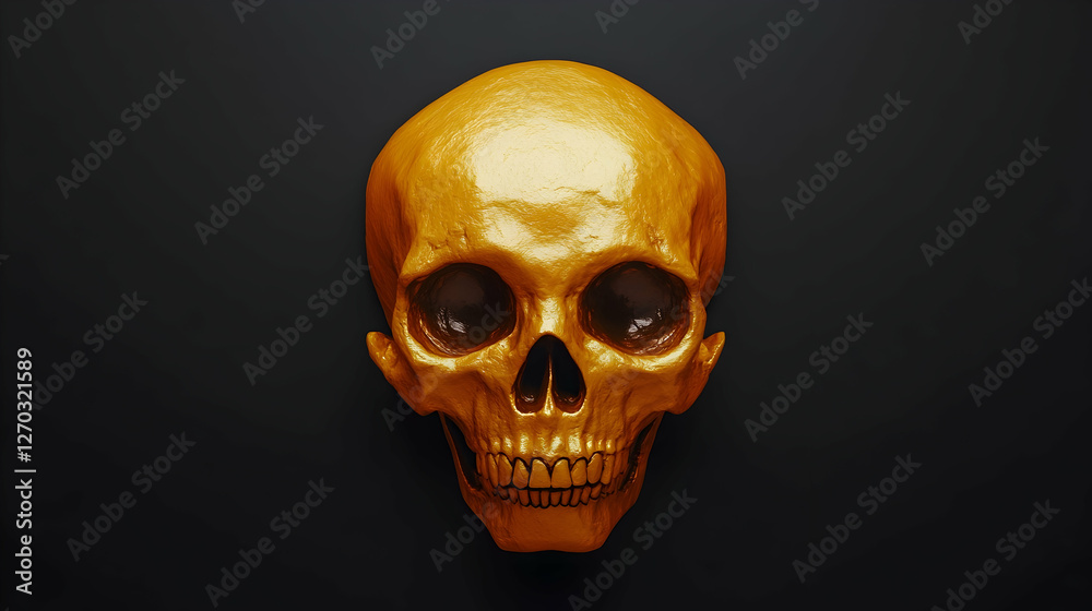 Fototapeta premium Bright Gold Skull on Dark Background with Intricate Details