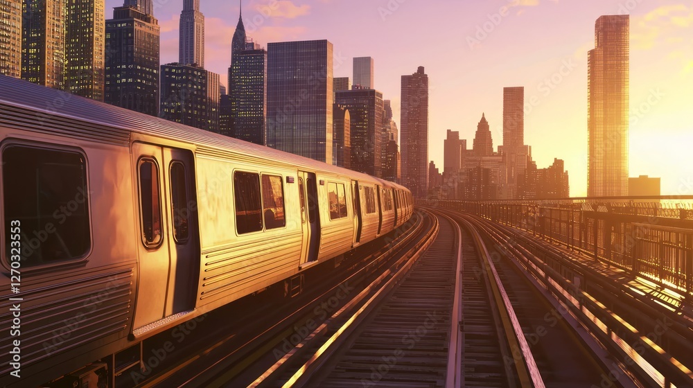 Scenic Train Ride Through Urban Landscape at Sunset Scenic Train Ride Through Urban Landscape at Sunset