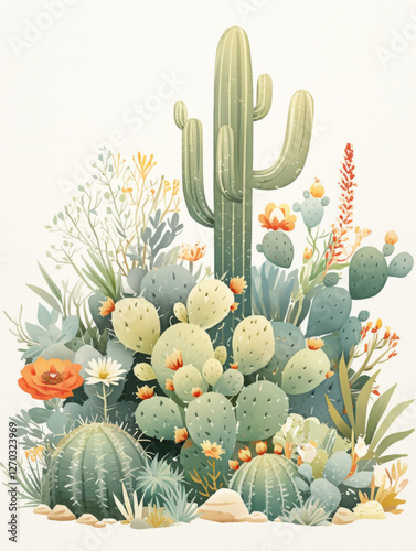 Cactus watercolor hand-painted decorative elements