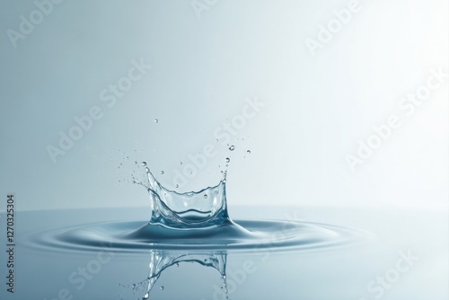 A single droplet of water impacting a calm surface, creating a crown-shaped splash and concentric ripples.