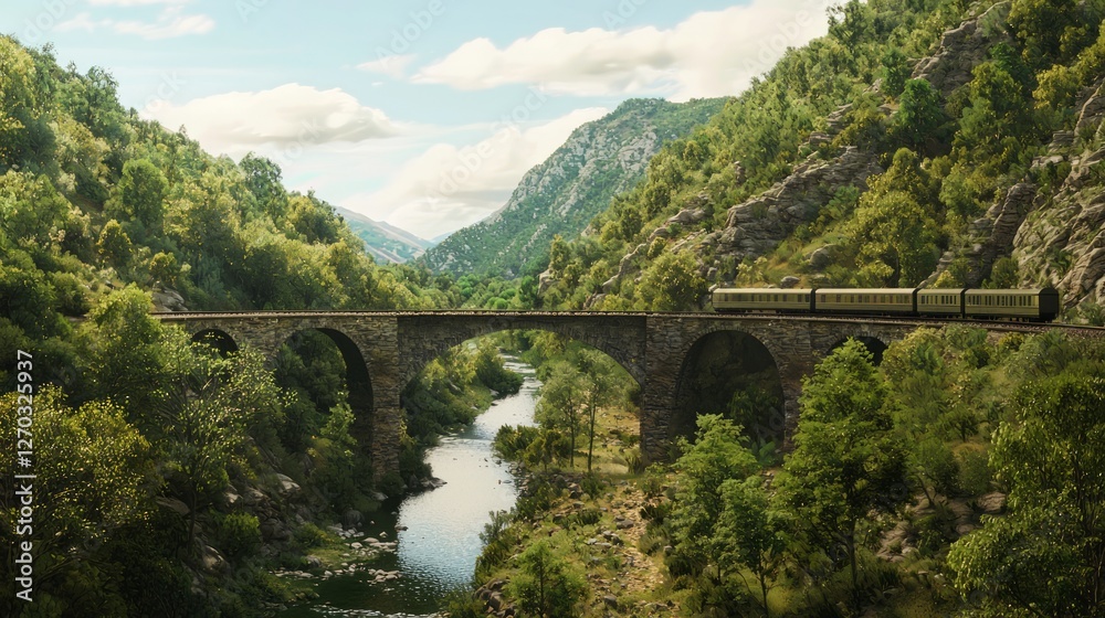 Scenic Train Ride Through Lush Green Mountains and Serene River Scenic Train Ride Through Lush Green Mountains and Serene River