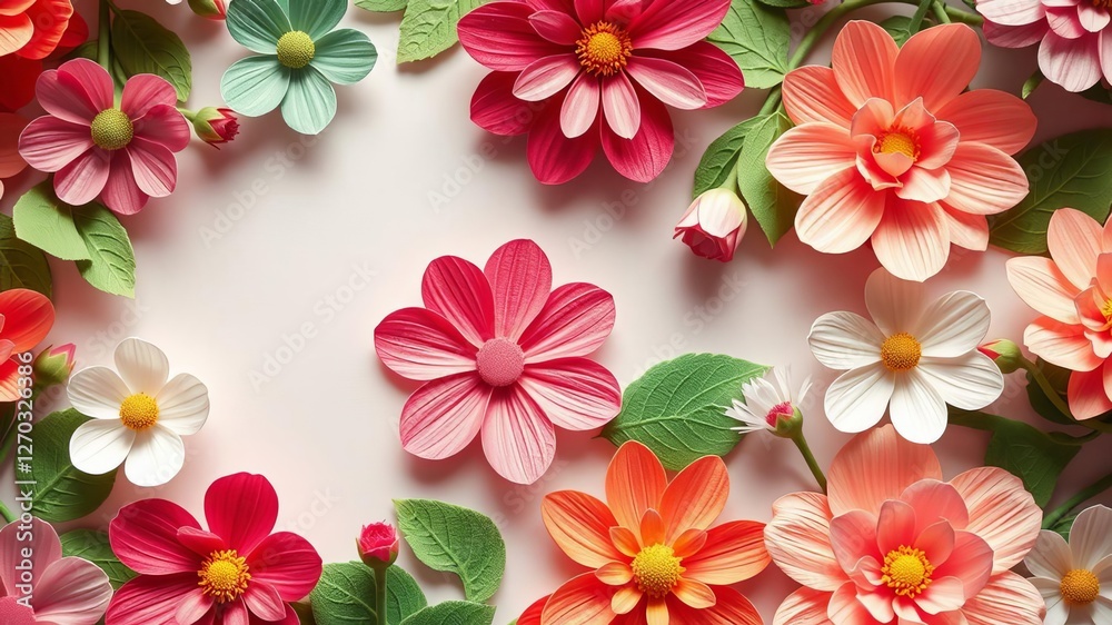 Fototapeta premium Spring flowers in intricate paper cut style with vibrant colors and delicate details, perfect for seasonal decorations and nature-themed events, delicate, style, colors