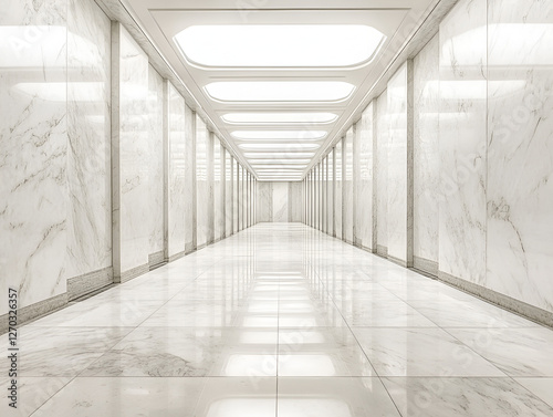 Ethereal Corridor: An expansive corridor, bathed in a soft, natural light, reveals an abstract perspective of sophisticated design and impeccable symmetry.