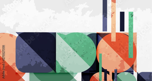 Squares, circles and triangles and grainy noisy texture. Vector Illustration For Wallpaper, Banner, Background, Card, Book Illustration, landing page