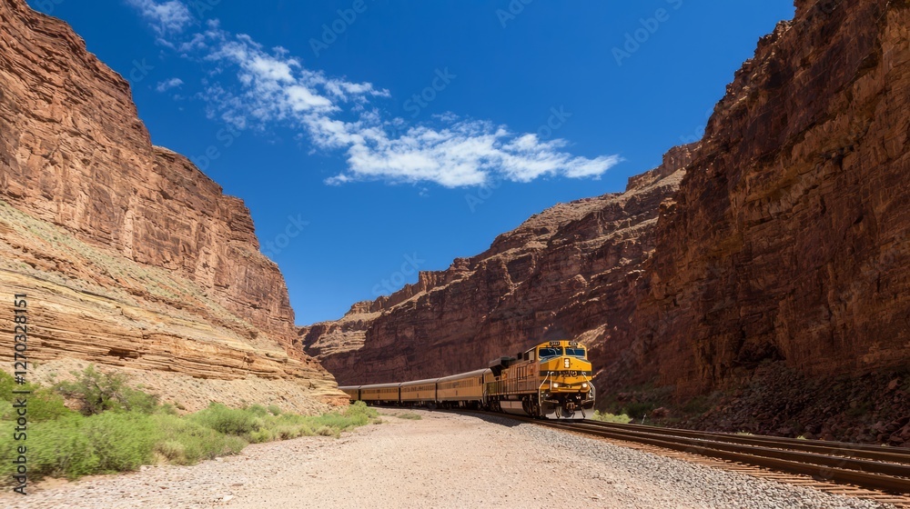 Scenic Train Journey Through Majestic Canyon Landscape Scenic Train Journey Through Majestic Canyon Landscape