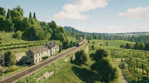 Scenic Train Journey Through Lush French Countryside Landscape