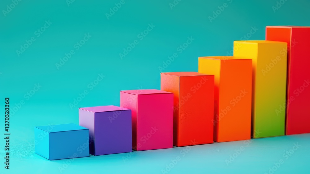 Vibrant Progression of Rising Colorful Blocks on Gradient Background Vibrant Progression of Rising Colorful Blocks on Gradient Background