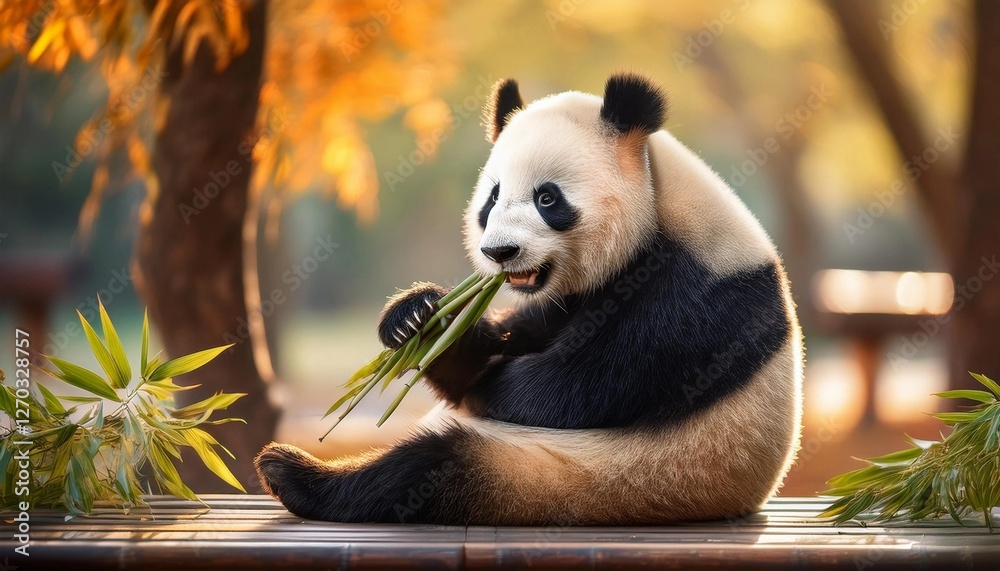 Fototapeta premium giant panda eating bamboo