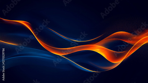 Abstract background with glowing orange lines and light effects on a dark blue surface, generative AI