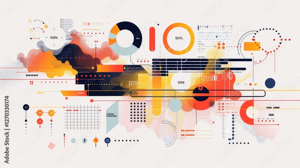 Obraz premium Abstract Data Visualization with Colorful Graphs and Charts