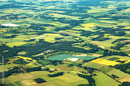 Aerial view of settlemens and fields, Germany, Europe. photo