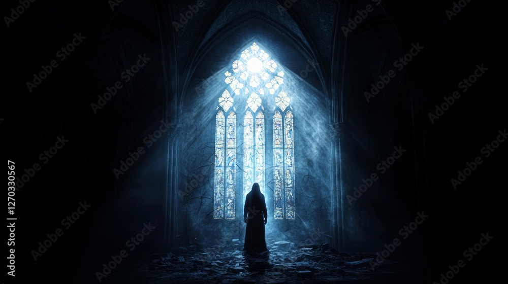 Mysterious Figure Emerging from Shadows in a Dimly Lit Space Mysterious Figure Emerging from Shadows in a Dimly Lit Space