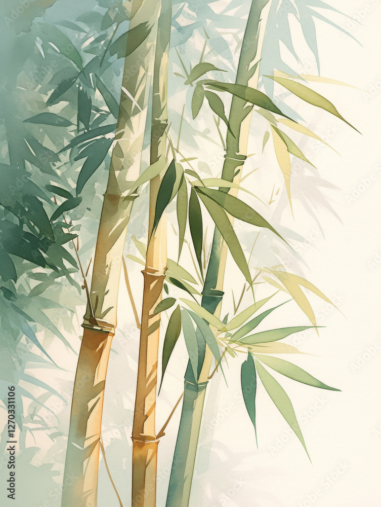 Obraz premium Bamboo watercolor hand-painted decorative elements