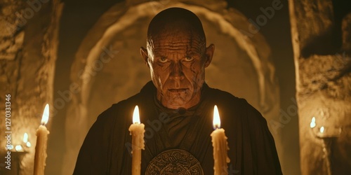 Vengeful Character with Candles and Intriguing Background