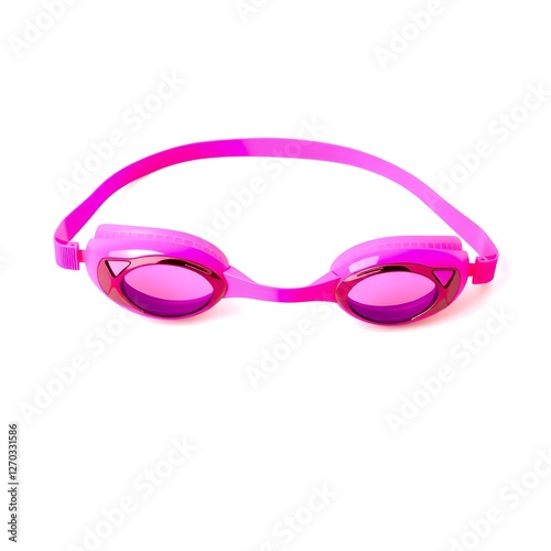 Pink swimming goggles with adjustable strap on white background photo