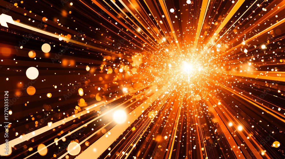 Fototapeta premium Dynamic energy burst of bright particles abstract space digital graphic vibrant environment close-up view concept of motion