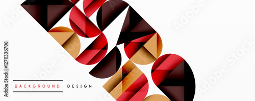 Abstract geometric pattern with intersecting circles and triangles in gradients. The high-contrast composition creates depth and a dynamic, modern aesthetic