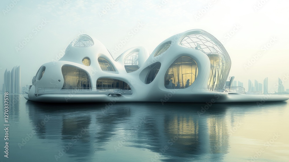 Futuristic Floating Architectural Marvel: A Biomorphic Design on Calm Waters Futuristic Floating Architectural Marvel: A Biomorphic Design on Calm Waters