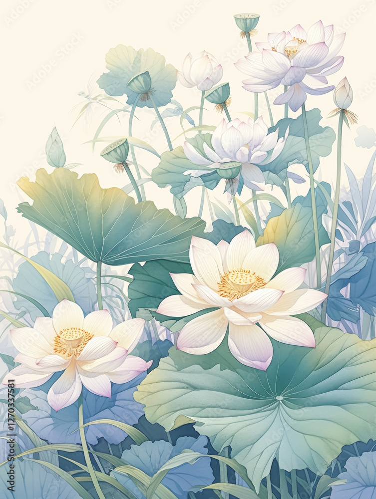 Fototapeta premium Lotus watercolor hand-painted decorative elements
