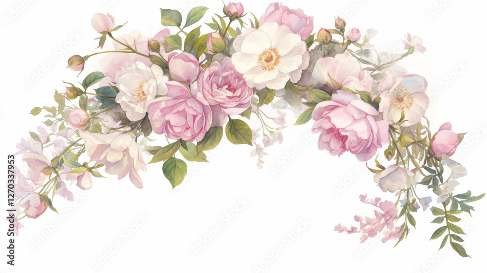 Fototapeta premium Peony watercolor hand-painted decorative elements