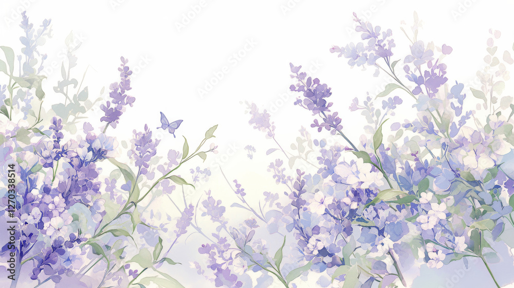 Fototapeta premium Lavender watercolor hand-painted decorative elements