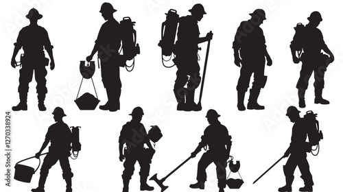 Silhouettes of miners working.