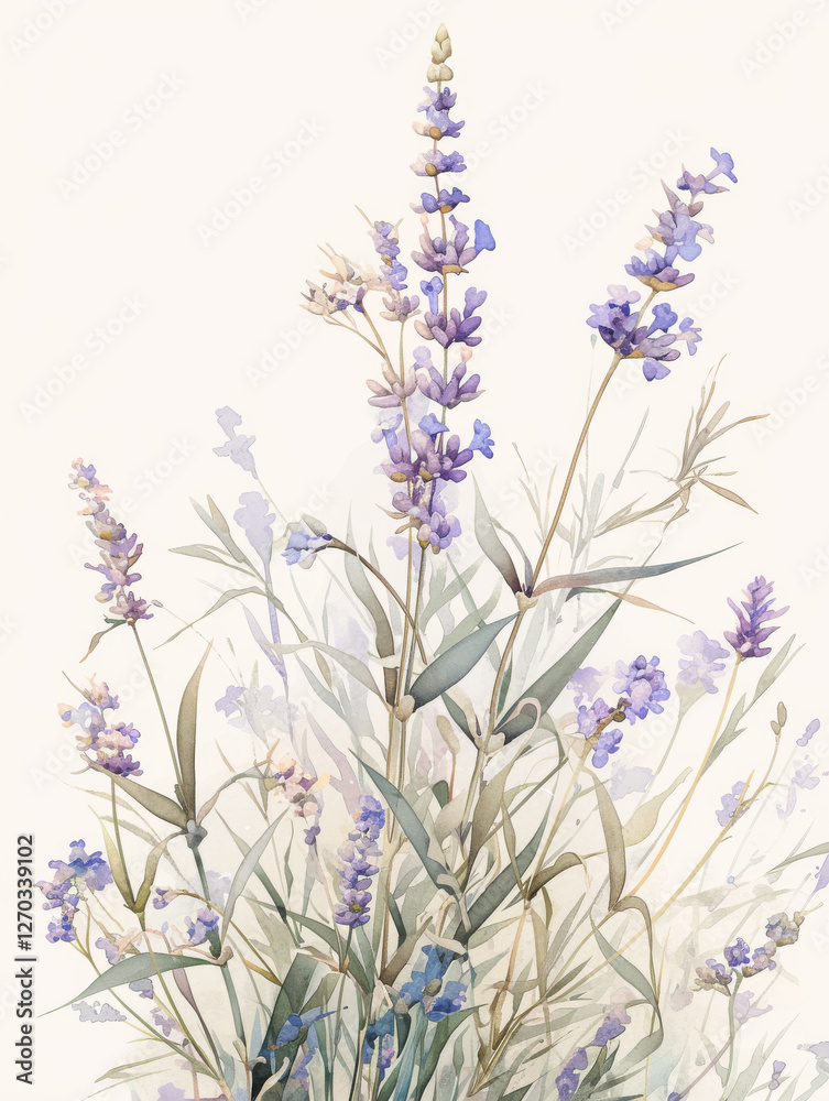 Fototapeta premium Lavender watercolor hand-painted decorative elements