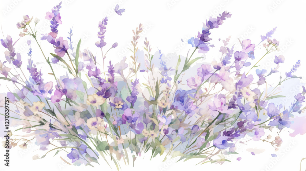 Obraz premium Lavender watercolor hand-painted decorative elements